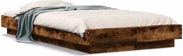 Letto singolo moderno in legno multistrato Rovere Fumo con doghe in legno