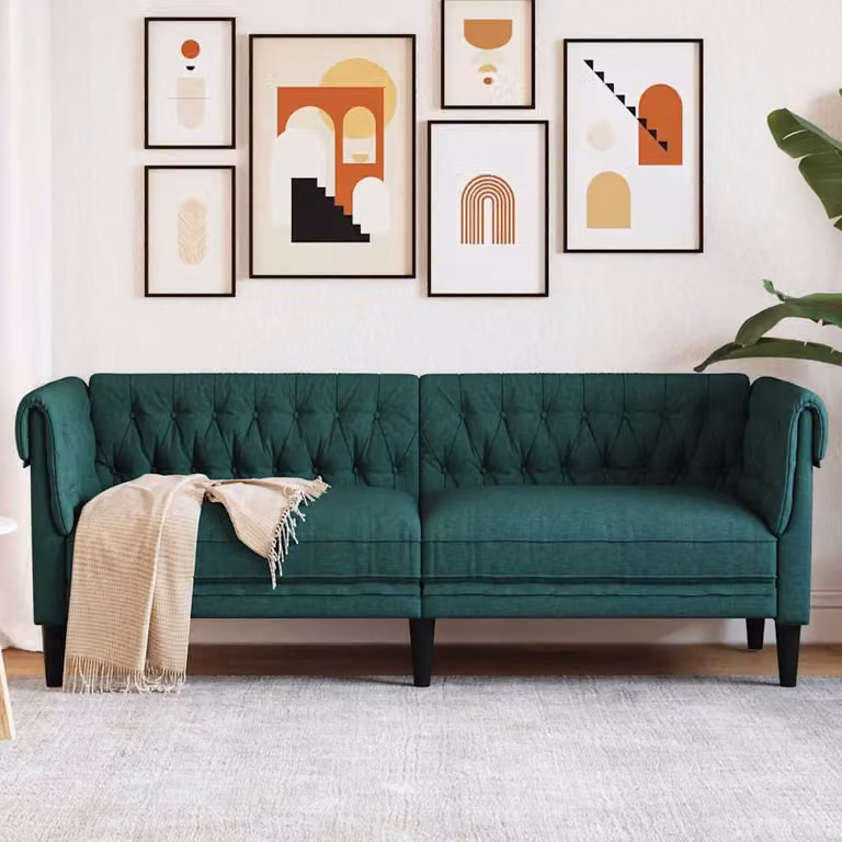 vidaXL Divano Chesterfield a 3 Posti in Tessuto Verde, L: 201,5 cm, P: 74,5 cm, H: 74,5 cm