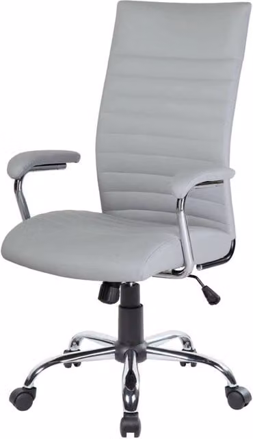 Sedia da ufficio presidenziale Basciano DMORA, poltrona ergonomica con braccioli in ecopelle, Grigio, L: 63 cm, H: 108/118 cm, P: 65 cm
