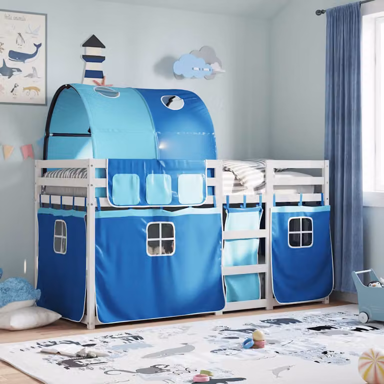vidaXL Letto a Castello per Bambini in Legno di Pino Massello, Blu e Bianco, L 200 x P 80 cm