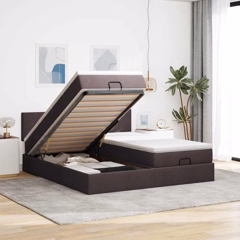 Letto matrimoniale moderno vidaXL con contenitore a sollevamento, materasso a molle e porta USB, disponibile in marrone, bianco o grigio, L/P/H: 200 x 203 x 88 cm