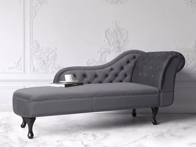 Chaise longue BELIANI in velluto grigio con versione destra e dettagli glamour, L/P/H: 169 x 65 x 79 cm
