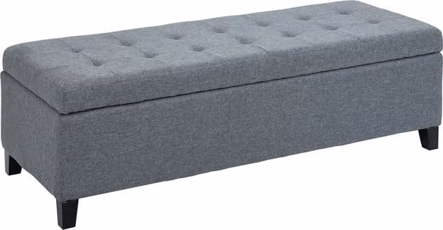 Panca contenitore HOMCOM grigia con finitura a bottoni, ideale per soggiorno, camera da letto o ingresso, L 125,1 x P 48,9 x H 41,3 cm