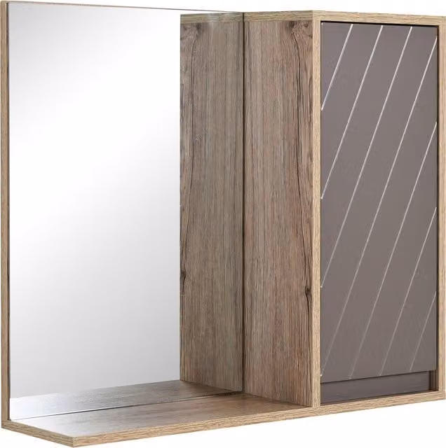 Mobiletto bagno sospeso HOMCOM con specchio e armadietto, design minimalista con ripiani regolabili, Grigio e Rovere