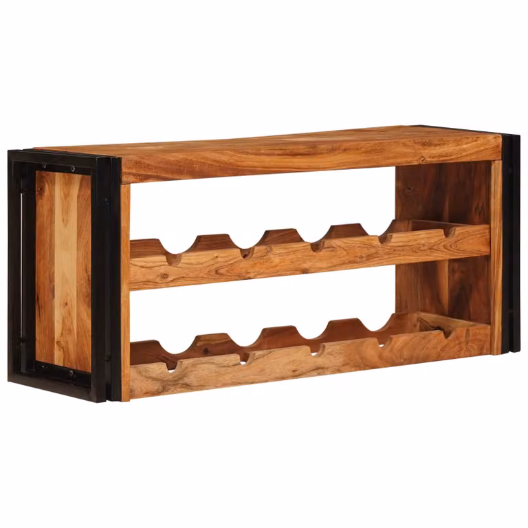 vidaXL Portabottiglie in Stile Industrial in Legno di Acacia e Metallo, Marrone, L/P/H: 100 x 45 x 33 cm