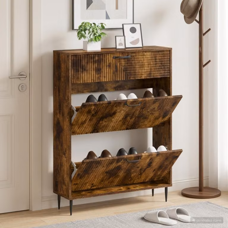 Mobile porta scarpe HAARLEM vidaXL in legno e metallo, marrone e nero, L: 78 cm, P: 24 cm, H: 103 cm