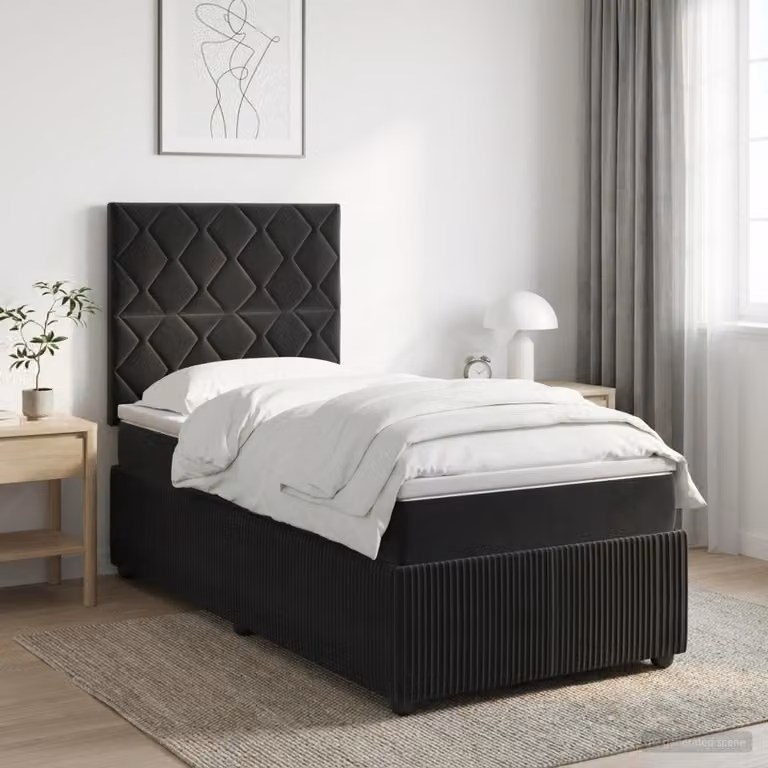 Letto Box Spring vidaXL in Velluto Nero con Materasso Ibrido e Illuminazione LED, L 200 cm x L 100 cm