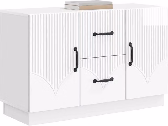 Credenza moderna in legno MDF bianco lucido per soggiorno o sala da pranzo L: 89 cm, P: 34,5 cm, H: 57 cm