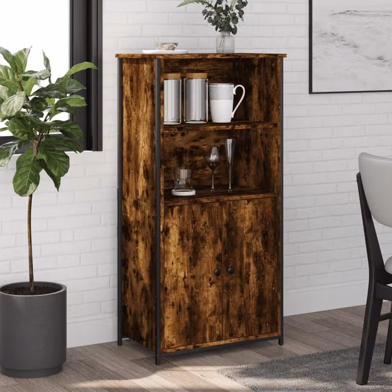 Credenza moderna vidaXL in legno Rovere Fumo con ripiani interni, L: 62 cm, P: 36 cm, H: 121,5 cm