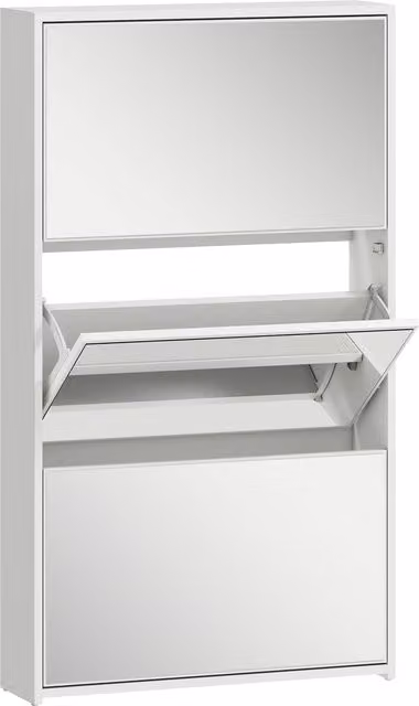Scarpiera HOMCOM con specchio e 3 cassetti a ribalta in legno, Bianco, L: 65 cm, P: 17 cm, H: 114.5 cm
