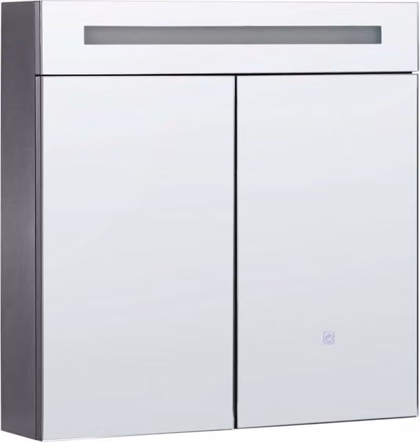 Mobile da bagno Beliani moderno con ante in vetro, illuminazione LED integrata e ripiani interni, nero opaco, L: 60 cm, H: 60 cm, P: 12 cm