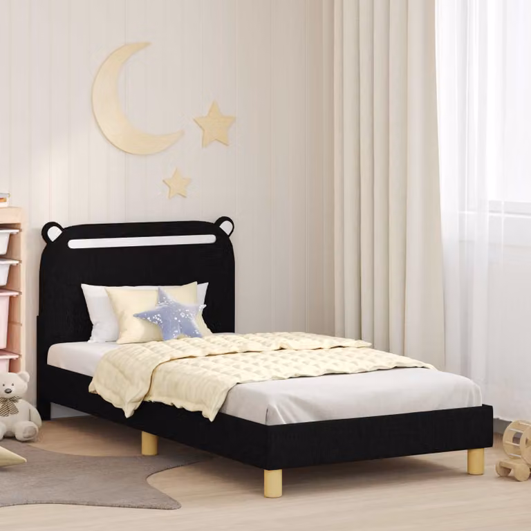 Struttura letto per bambini vidaXL con testata in tessuto nero, L 80 x P 200 cm