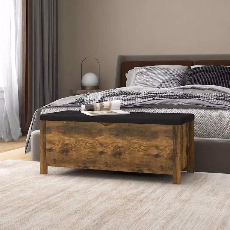 vidaXL Contenitore con Cuscino in Rovere Fumo e Finta Pelle Marrone L: 105 cm, P: 40 cm, H: 45 cm