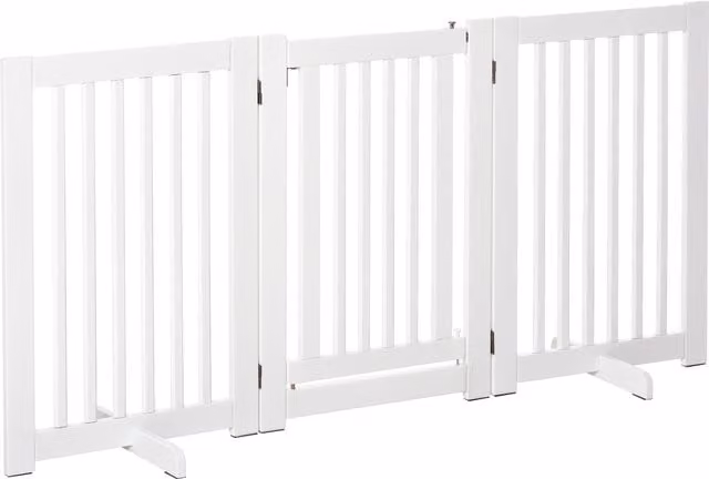 Cancellino per cani pieghevole a 3 pannelli PawHut con porta centrale e blocco, struttura in MDF, Bianco Aosom L: 155 cm, H: 76 cm