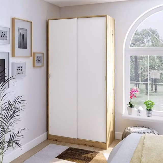 Armadio da camera da letto Orgosolo DMORA con ante scorrevoli e ripiani interni, Marrone Rovere Nodi, L: 50 cm, H: 200 cm