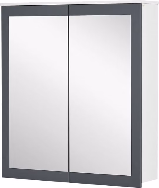 Armadio da bagno sospeso kleankin con specchio, 2 ante in vetro e ripiani regolabili, Bianco, L: 69 cm, P: 17 cm, H: 75,5 cm