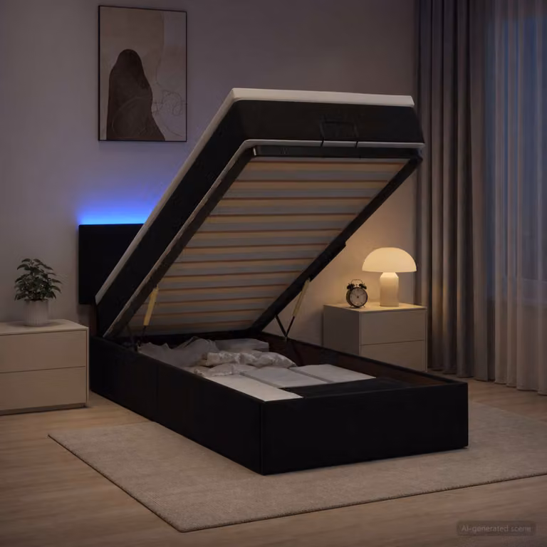 Letto Ottomano vidaXL con Materasso e Illuminazione LED in Velluto Nero L: 190 cm, P: 90 cm, H: 88 cm