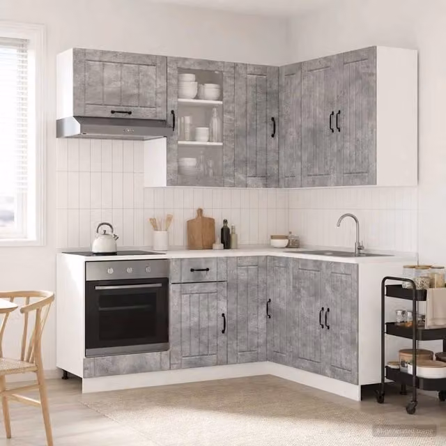 Unità cucina vidaXL 8 pezzi in stile minimalista con ante in vetro, colore grigio, in legno MDF