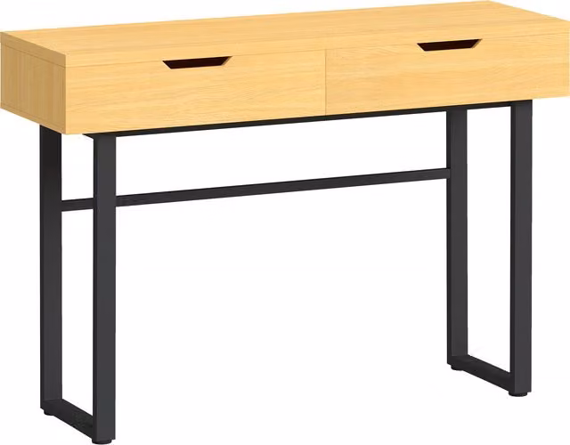 Consolle stretta HOMCOM con 2 cassetti in legno naturale e struttura metallica per ingresso e soggiorno, L 110 x P 35 x H 76,5 cm