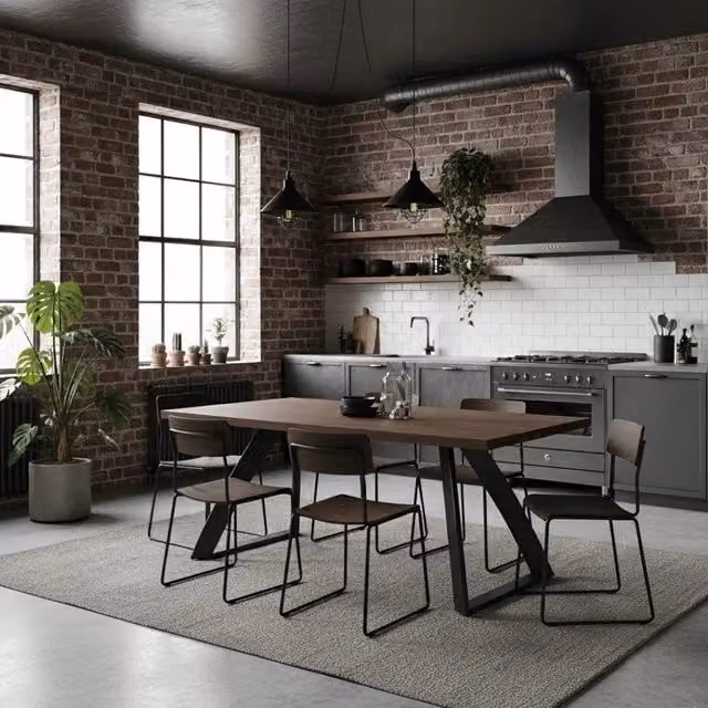 Tavolo da pranzo rettangolare allungabile Timber Duzzle in legno di rovere e metallo, colore marrone e nero, L/P/H: 160-240 x 90 x 76 cm