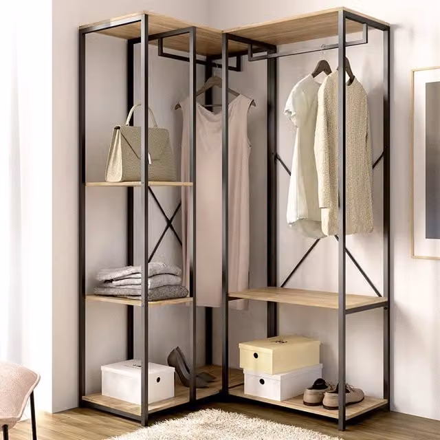 Armadio da camera da letto Gallup DMORA moderno con ripiani e appendiabiti, colore marrone rovere, L: 100 cm, H: 167 cm