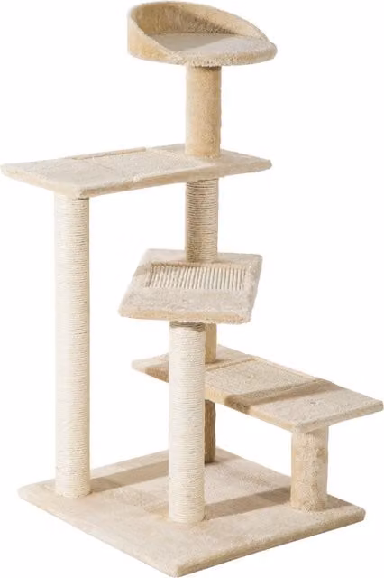 Albero per gatti PawHut con tiragraffi in sisal, piattaforme e cuccia in peluche beige, L/P/H: 50 x 50 x 100 cm