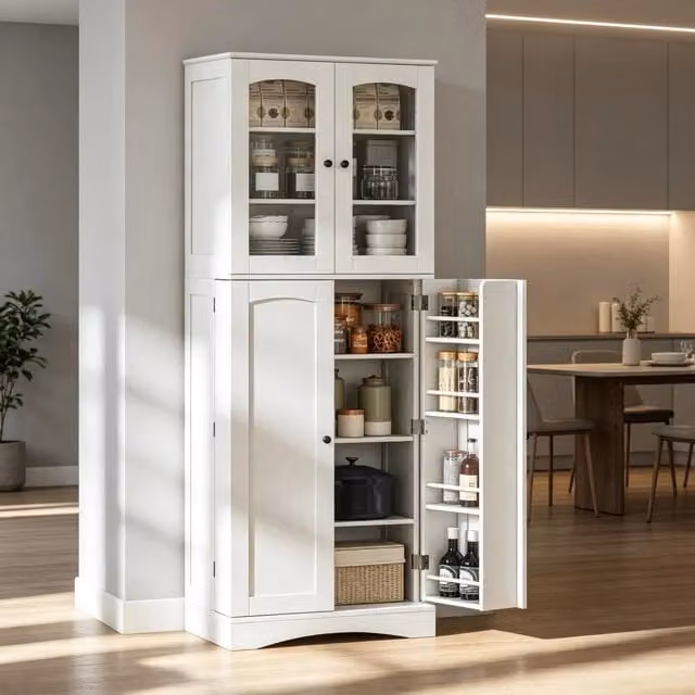 Mobile colonna da cucina Mivray bianco con ante in vetro e ripiani interni, L: 60 cm, P: 40 cm, H: 162 cm