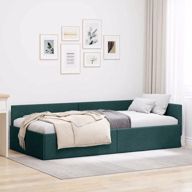 Letto ad angolo moderno vidaXL con chaise longue asimmetrica in tessuto verde, L 204 cm x L 140 cm x H 94 cm