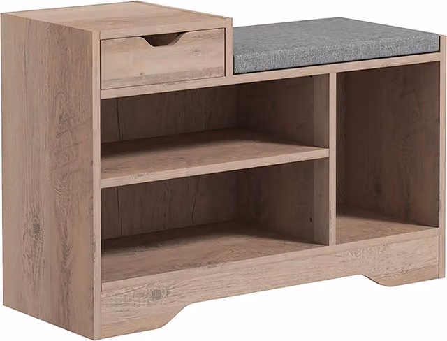 Panca Scarpiera Moderna HOMCOM con 3 Ripiani Aperti e Cassetti, Grigio, L: 76.5 cm, P: 30 cm, H: 52 cm