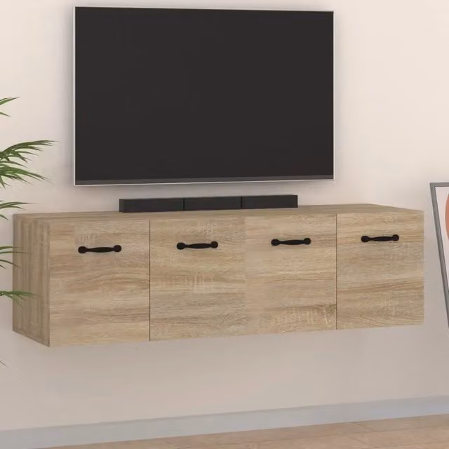 Set di 2 mobili da parete vidaXL in legno color rovere, design moderno con finitura opaca, L: 80 cm, P: 35 cm, H: 36,5 cm