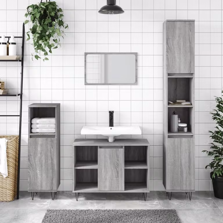 Armadietto da bagno vidaXL in stile industriale, colore grigio, con ripiani interni e ante, L 30 cm x P 30 cm x H 100 cm