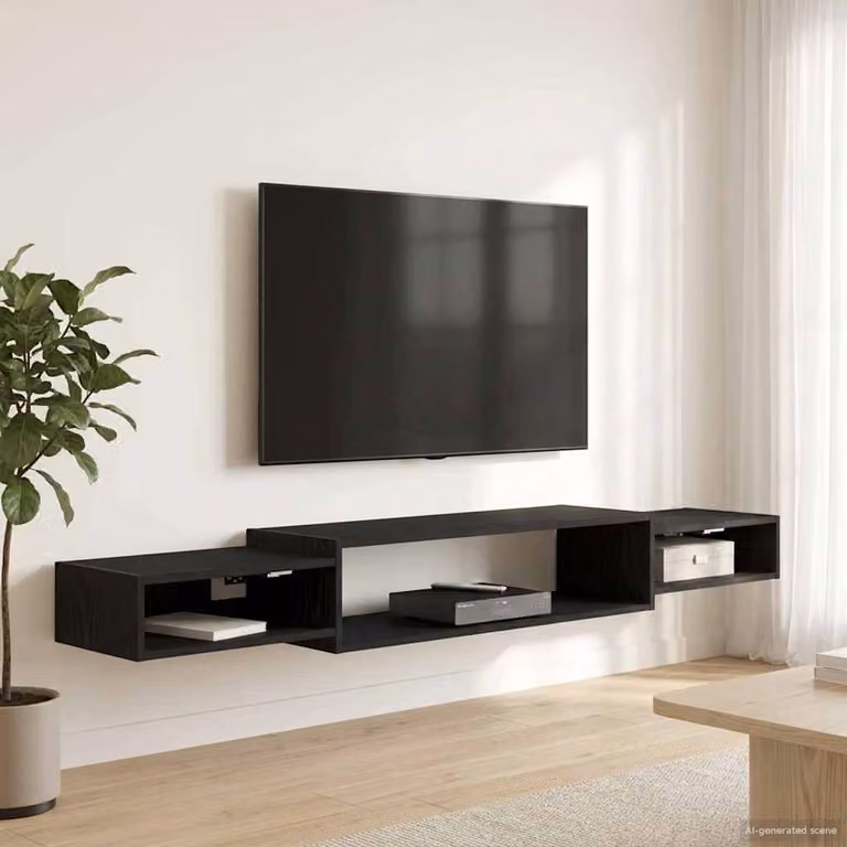 Mobile TV da parete vidaXL in Rovere Nero, L 180 x P 28 x H 21 cm