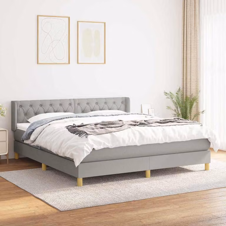 vidaXL Letto Ibrido con Giroletto a Molle e Materasso in Tessuto Grigio Chiaro e Bianco, L/P: 160 x 200 cm