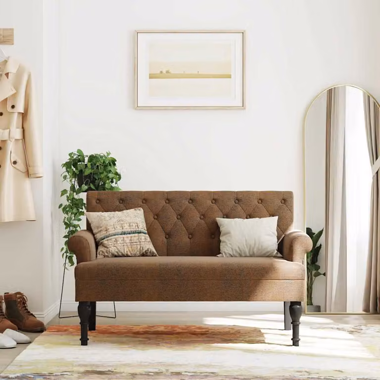 Panca con schienale e braccioli vidaXL in microfibra marrone antico L: 120 cm, P: 62 cm, H: 75,5 cm