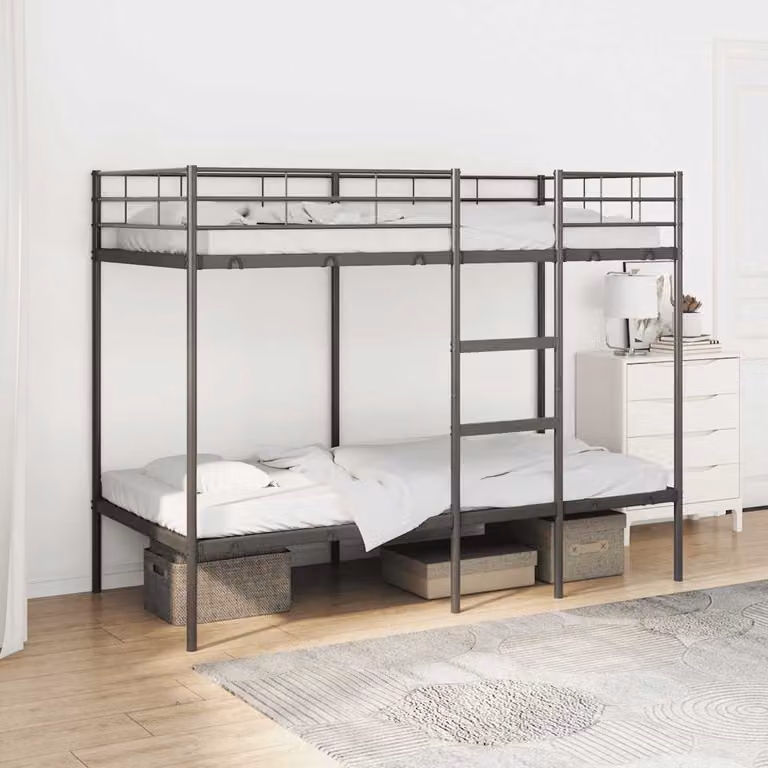 Letto a castello moderno vidaXL in metallo nero per bambini L/P/H: 190 x 90 x 150 cm