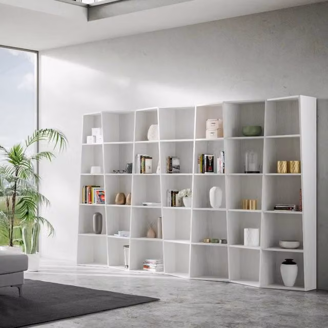 Libreria Trek Itamoby con 7 elementi, Bianco Frassino, H 200 x L 35 x P 31,7 cm
