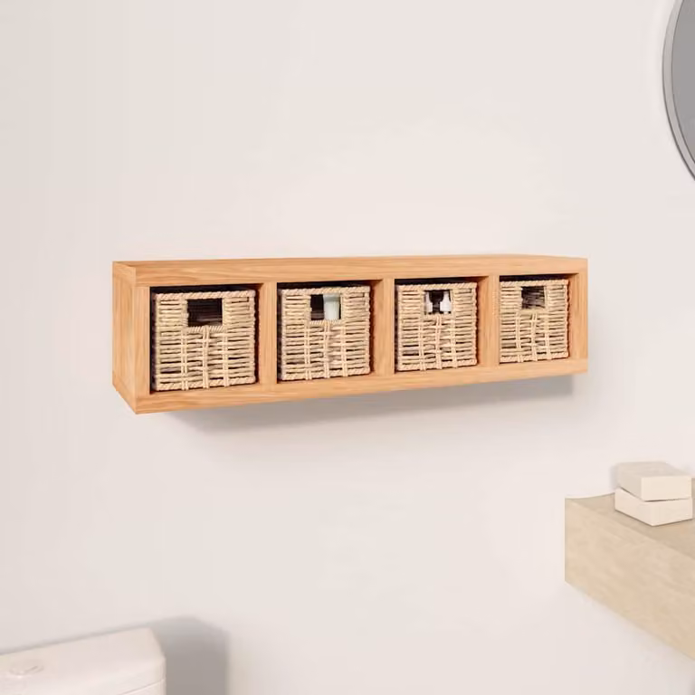 Scaffale a muro con cestini vidaXL in legno massello noce L: 62 cm, P: 18 cm, H: 16 cm