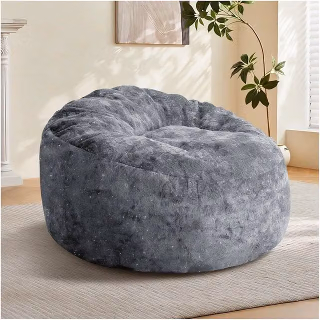 Poltrona a Sacco Curva con Schienale Alto MINIMAL in Tessuto Flanella Grigio per Soggiorno e Camera da Letto