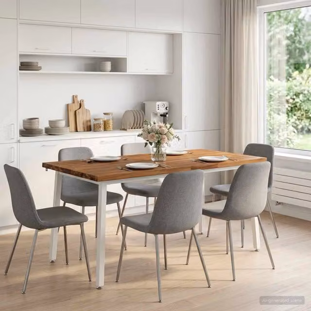 Tavolo da pranzo moderno vidaXL in legno di acacia con bordo vivo, L/P/H: 160 x 80 x 75 cm, Colore Naturale/Marrone/Bianco