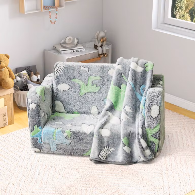 Divano pieghevole 2-in-1 e poltrona recliner per bambini Costway con coperta, effetto glow in the dark, Grigio