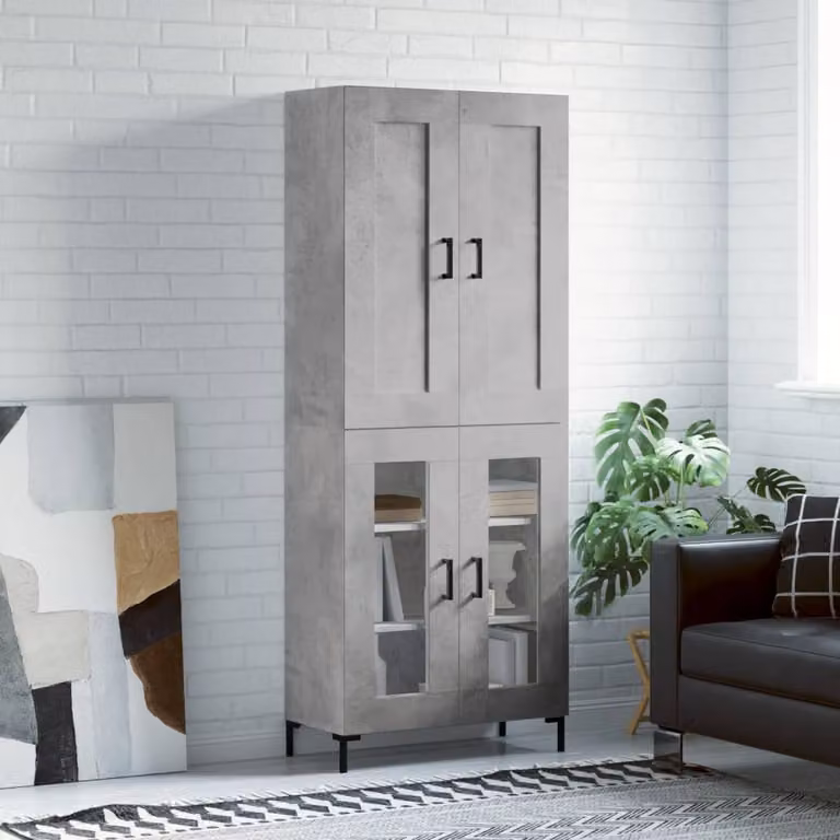 Credenza stile industriale vidaXL in legno e metallo con ante in vetro, Grigio, L: 69,5 cm, P: 34 cm, H: 180 cm