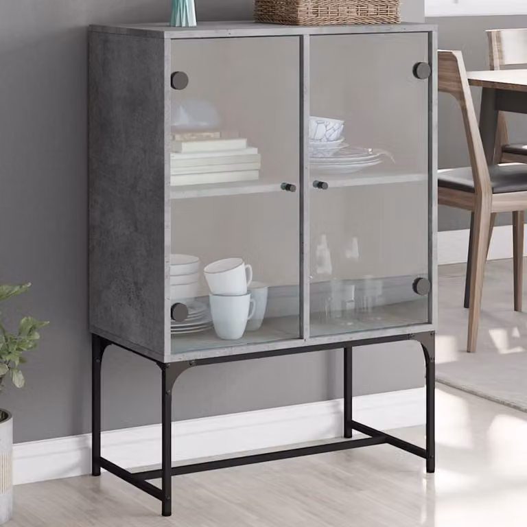 Mobile con ante in vetro vidaXL in stile industriale, colore grigio cemento, L: 69 cm, P: 37 cm, H: 100 cm