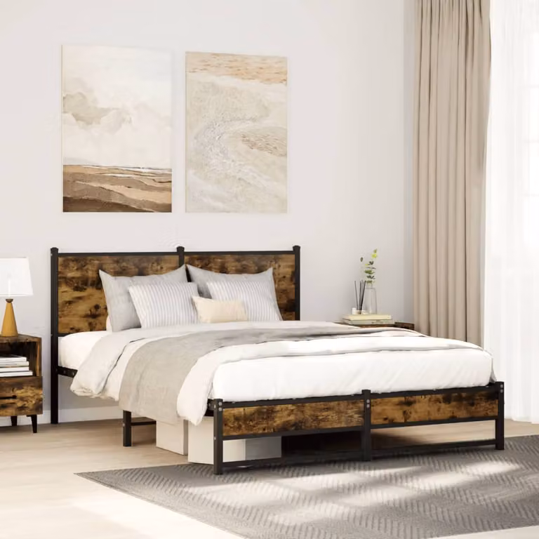 vidaXL Giroletto in Metallo Rovere Fumo senza Materasso L/P: 150 x 200 cm