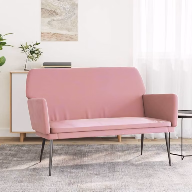 Panca moderna vidaXL in velluto rosa con braccioli e struttura in metallo L: 108 cm, P: 79 cm, H: 79 cm