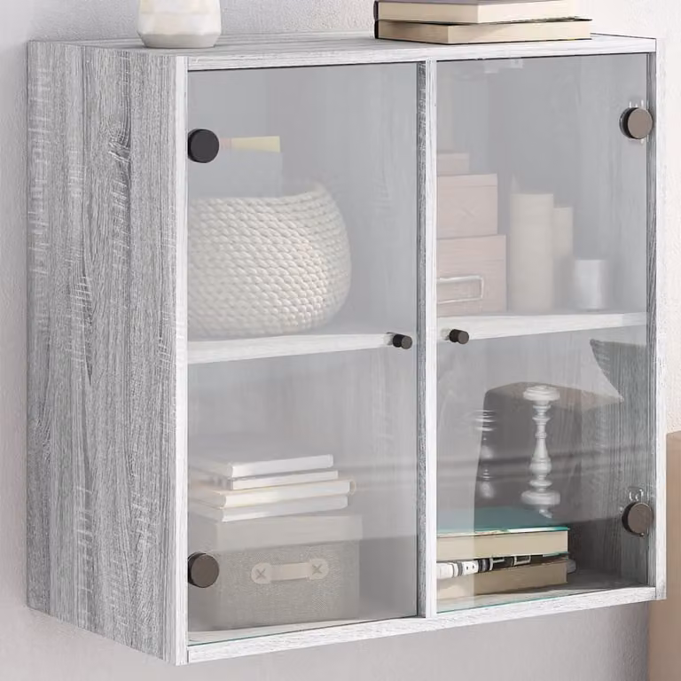 Mobile a muro vidaXL con ante in vetro, colore Grigio Sonoma, L: 68 cm, P: 37 cm, H: 68,5 cm