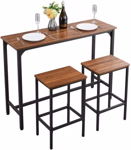 Set Mobili da Bar VEVOR composto da Tavolo Rettangolare e 2 Sgabelli, Colore Marrone Rustico e Nero, L/P/H: 120 x 40 x 90 cm