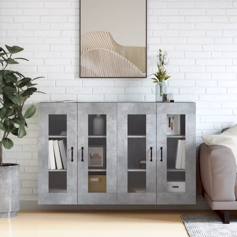 Set di 2 armadietti a parete vidaXL con ante in vetro, colore grigio, design minimalista in legno e metallo