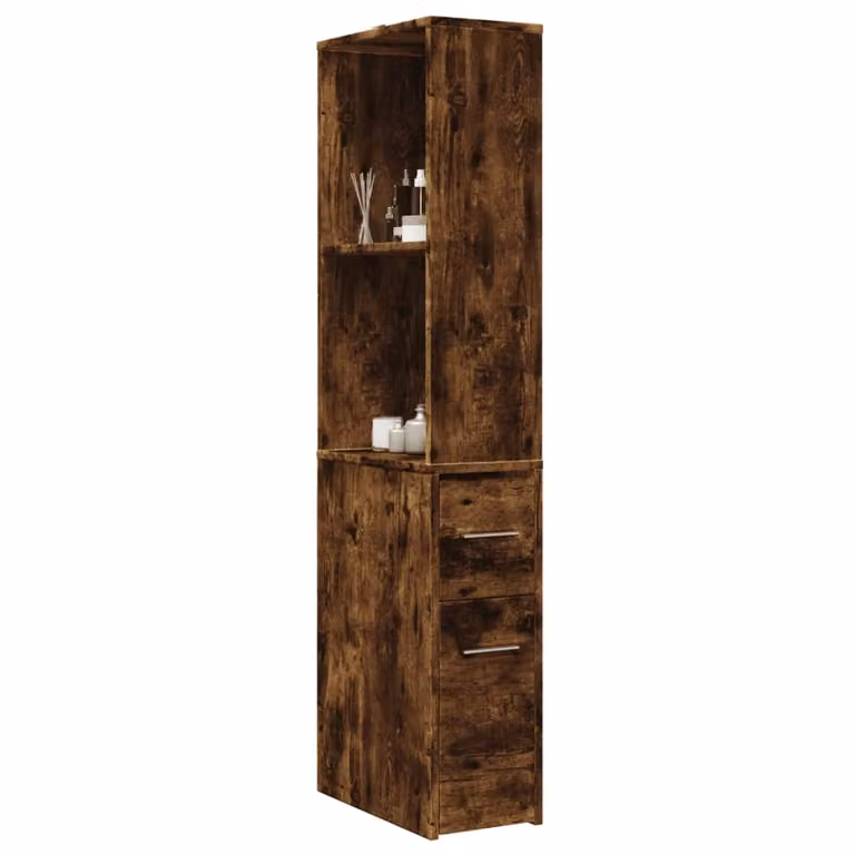 Armadietto da bagno stretto con ruote vidaXL in MDF colore marrone