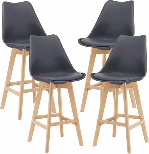 Set di 4 sgabelli da bar Lublin en.casa con seduta imbottita in tessuto grigio e gambe in legno di faggio