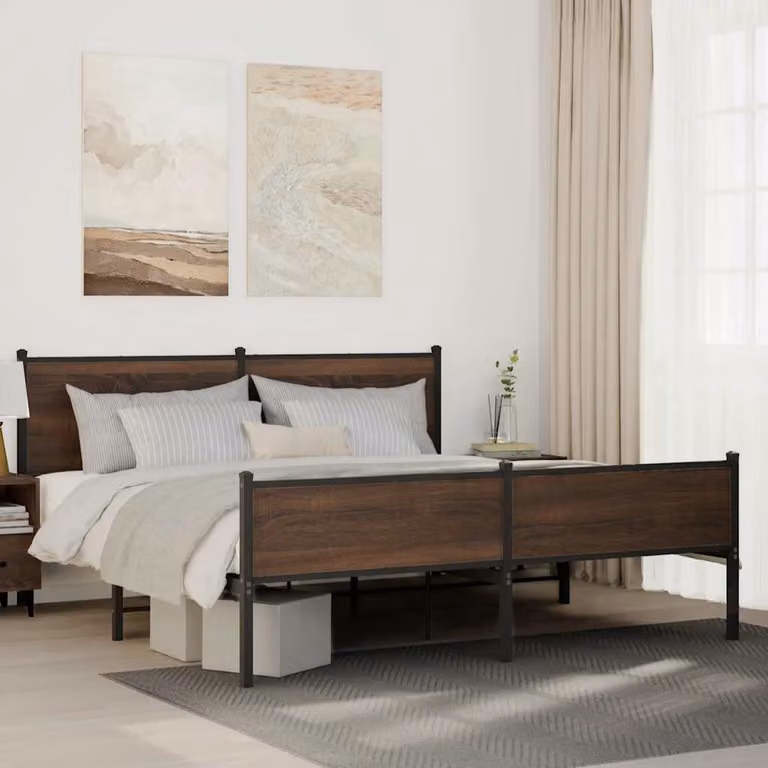 vidaXL Giroletto in Metallo Marrone Rovere senza Materasso L: 160 cm, P: 200 cm